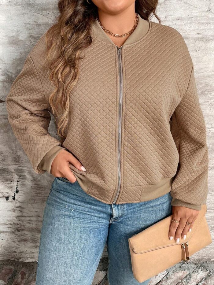 SHEIN GRANDE TAILLE (44/46/48/50/52/54) Blouson bomber casual – Fermeture zippée, col baseball, grande taille E145 https://sheinstyle.store original Algerie DZ