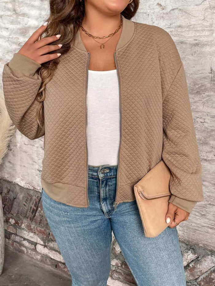 SHEIN GRANDE TAILLE (44/46/48/50/52/54) Blouson bomber casual – Fermeture zippée, col baseball, grande taille E145 https://sheinstyle.store original Algerie DZ
