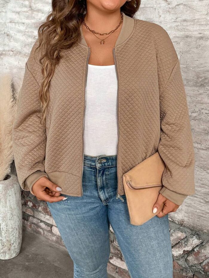SHEIN GRANDE TAILLE (44/46/48/50/52/54) Blouson bomber casual – Fermeture zippée, col baseball, grande taille E145 https://sheinstyle.store original Algerie DZ