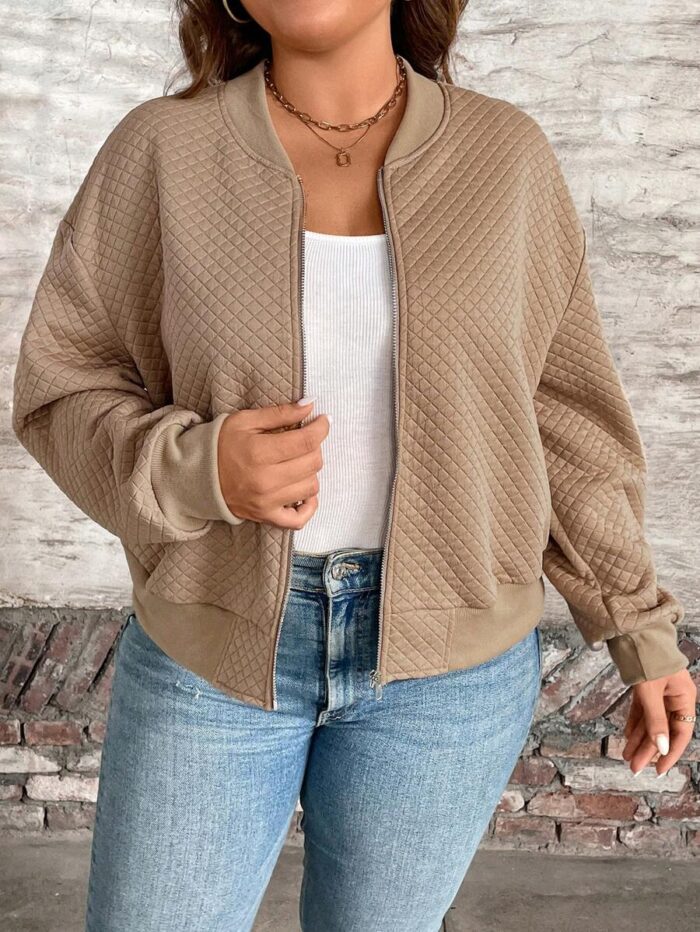 SHEIN GRANDE TAILLE (44/46/48/50/52/54) Blouson bomber casual – Fermeture zippée, col baseball, grande taille E145 https://sheinstyle.store original Algerie DZ