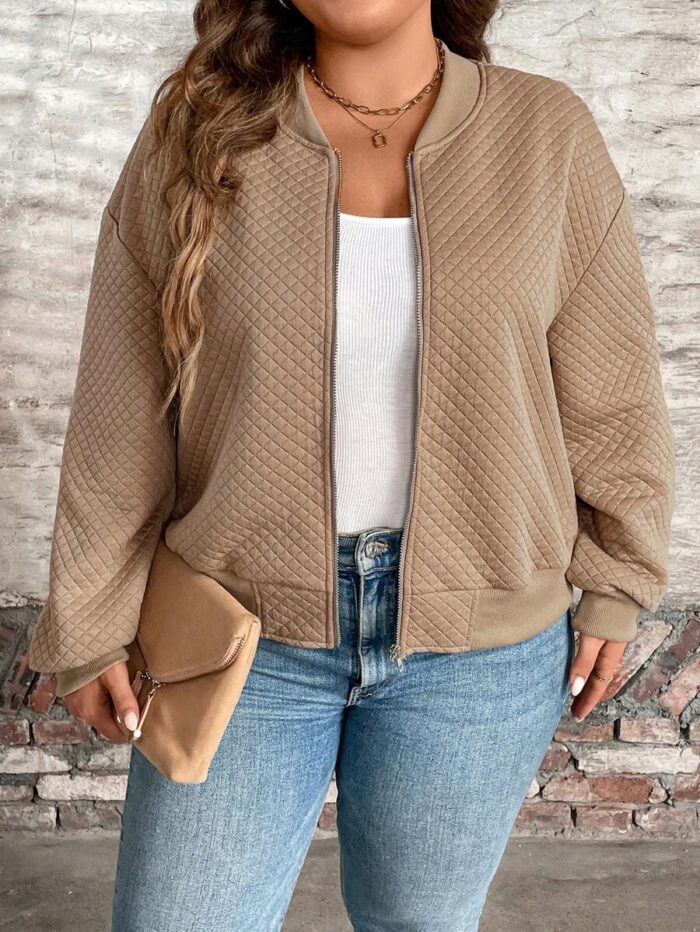 SHEIN GRANDE TAILLE (44/46/48/50/52/54) Blouson bomber casual – Fermeture zippée, col baseball, grande taille E145 https://sheinstyle.store original Algerie DZ