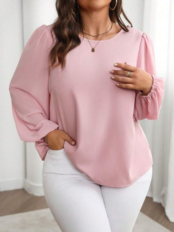 SHEIN GRANDE TAILLE (44/46/48/50/52) Chemisier  Manches longues bouffantes, col rond, uni E140 https://sheinstyle.store original Algerie DZ