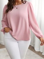 SHEIN GRANDE TAILLE (44/46/48/50/52/54) Chemisier  Manches longues bouffantes, col rond, uni E140 https://sheinstyle.store original Algerie DZ