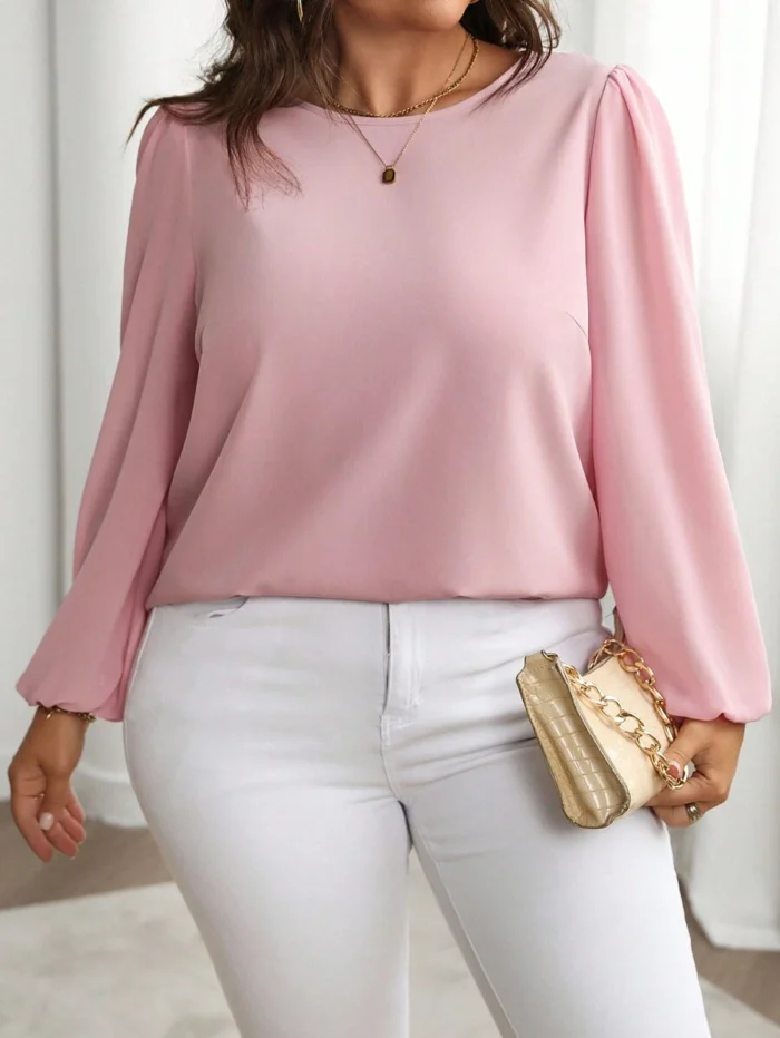 SHEIN GRANDE TAILLE (44/46/48/50/52/54) Chemisier  Manches longues bouffantes, col rond, uni E140 https://sheinstyle.store original Algerie DZ