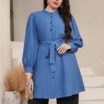 SHEIN GRANDE TAILLE (44/46/48/50/52/54) Liquette manches longues SHEIN effet lanterne avec ceinture – Coupe ample, look casual E134 https://sheinstyle.store original Algerie DZ