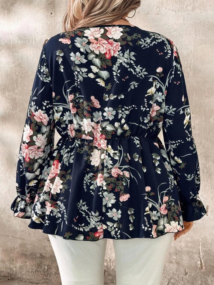 SHEIN GRANDE TAILLE (44/46/48/50/52/54) Haut grande taille – Imprimé floral, manches fendues, col V E141 https://sheinstyle.store original Algerie DZ