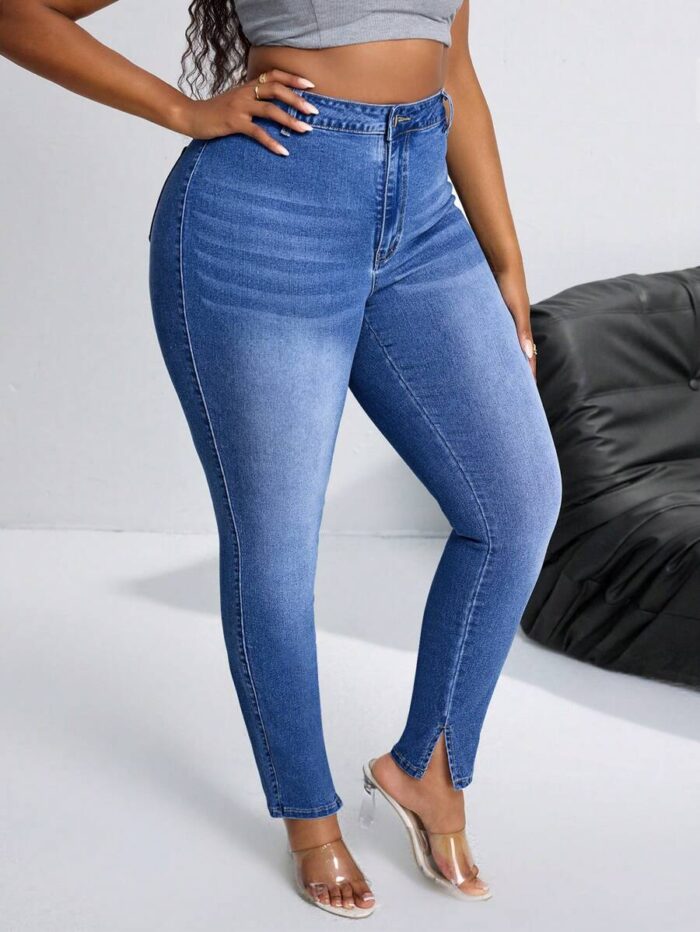 SHEIN GRANDE TAILLE (44/46/48/50/52/54) Jean skinny  – Confort stretch, taille classique, bleu clair E137 https://sheinstyle.store original Algerie DZ