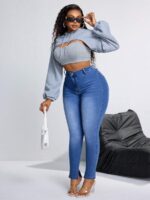SHEIN GRANDE TAILLE (44/46/48/50/52/54) Jean skinny  – Confort stretch, taille classique, bleu clair E137 https://sheinstyle.store original Algerie DZ