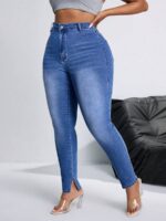 SHEIN GRANDE TAILLE (44/46/48/50/52/54) Jean skinny  – Confort stretch, taille classique, bleu clair E137 https://sheinstyle.store original Algerie DZ