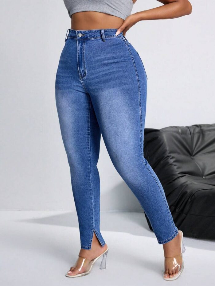 SHEIN GRANDE TAILLE (44/46/48/50/52/54) Jean skinny  – Confort stretch, taille classique, bleu clair E137 https://sheinstyle.store original Algerie DZ