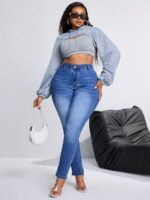 SHEIN GRANDE TAILLE (44/46/48/50/52/54) Jean skinny  – Confort stretch, taille classique, bleu clair E137 https://sheinstyle.store original Algerie DZ