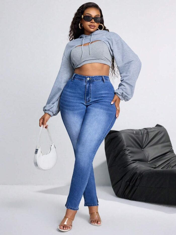 SHEIN GRANDE TAILLE (44/46/48/50/52/54) Jean skinny  – Confort stretch, taille classique, bleu clair E137 https://sheinstyle.store original Algerie DZ