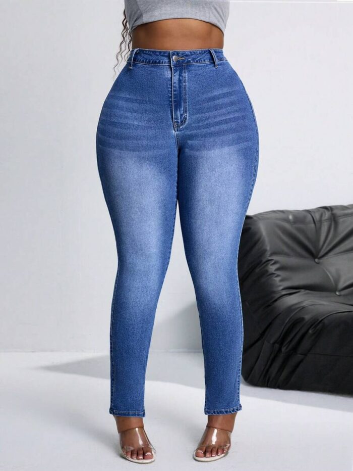 SHEIN GRANDE TAILLE (44/46/48/50/52/54) Jean skinny  – Confort stretch, taille classique, bleu clair E137 https://sheinstyle.store original Algerie DZ