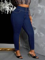 SHEIN GRANDE TAILLE (44/46/48/50/52/54) -Jean skinny  – Taille haute, bleu foncé, coupe ajustée, grande taille E147 https://sheinstyle.store original Algerie DZ