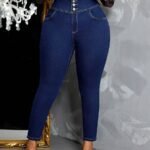 SHEIN GRANDE TAILLE (46/48/50/52/54) -Jean skinny  – Taille haute, bleu foncé, coupe ajustée, grande taille E147 https://sheinstyle.store original Algerie DZ