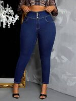 SHEIN GRANDE TAILLE (44/46/48/50/52/54) -Jean skinny  – Taille haute, bleu foncé, coupe ajustée, grande taille E147 https://sheinstyle.store original Algerie DZ