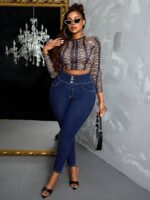 SHEIN GRANDE TAILLE (44/46/48/50/52/54) -Jean skinny  – Taille haute, bleu foncé, coupe ajustée, grande taille E147 https://sheinstyle.store original Algerie DZ
