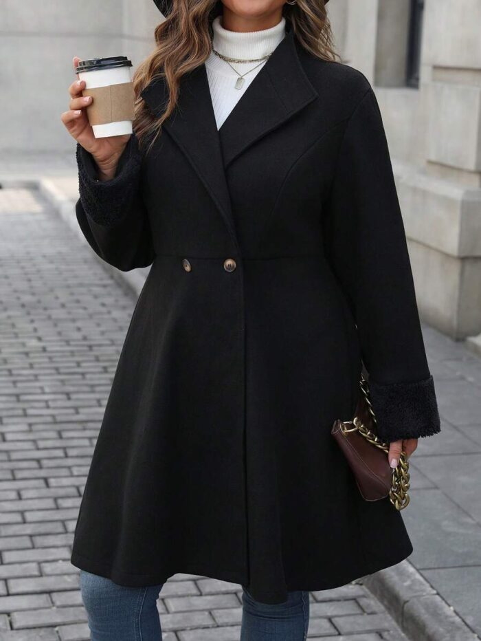 SHEIN GRANDE TAILLE (44/46/48/50/52/54) Manteau élégant à double boutonnage SHEIN – Coupe fluide, style automne-hiver E104 https://sheinstyle.store original Algerie DZ