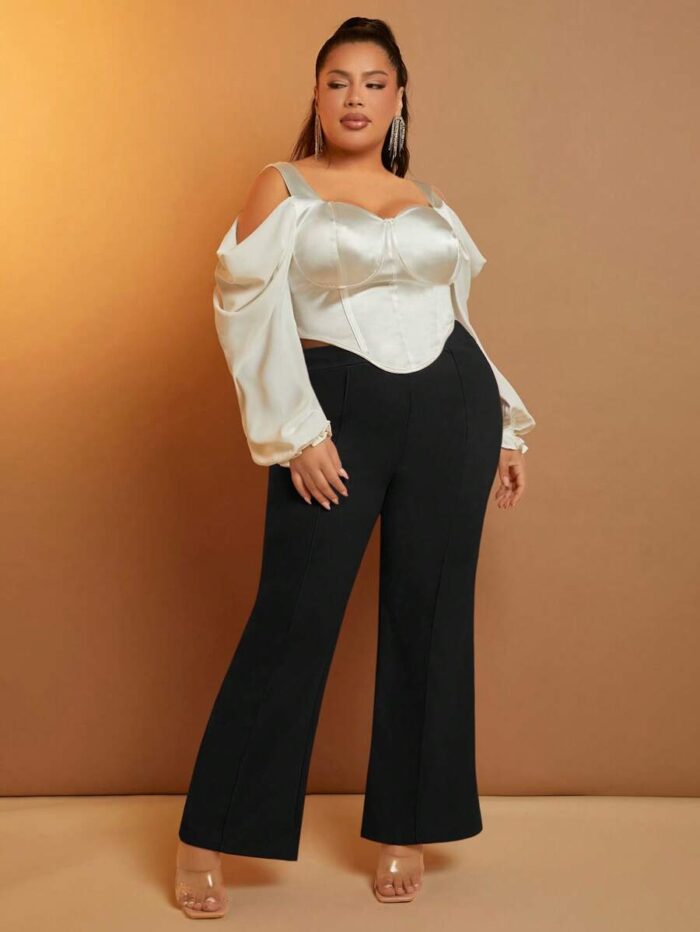 SHEIN GRANDE TAILLE (44/46/48/50/52/54) Pantalon large SHEIN  – Noir, grande taille, élégant et fluide V97 https://sheinstyle.store original Algerie DZ