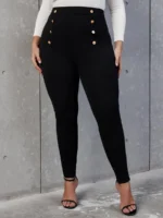 SHEIN GRANDE TAILLE (44/46/48/50) Pantalon skinny taille haute à boutons Shein – Noir, grande taille H25 https://sheinstyle.store original Algerie DZ