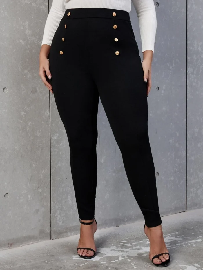 SHEIN GRANDE TAILLE (44/46/48/50) Pantalon skinny taille haute à boutons Shein – Noir, grande taille H25 https://sheinstyle.store original Algerie DZ