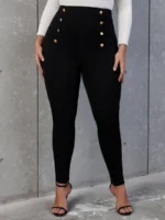 SHEIN GRANDE TAILLE (44/46/48/50) Pantalon skinny taille haute à boutons Shein – Noir, grande taille H25 https://sheinstyle.store original Algerie DZ