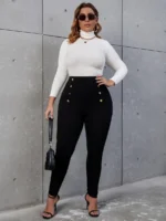 SHEIN GRANDE TAILLE (44/46/48/50) Pantalon skinny taille haute à boutons Shein – Noir, grande taille H25 https://sheinstyle.store original Algerie DZ