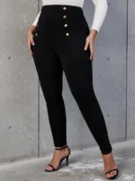 SHEIN GRANDE TAILLE (44/46/48/50) Pantalon skinny taille haute à boutons Shein – Noir, grande taille H25 https://sheinstyle.store original Algerie DZ