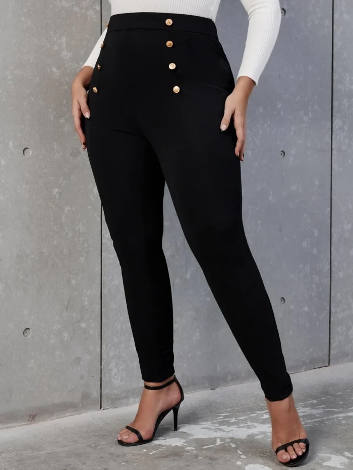 SHEIN GRANDE TAILLE (44/46/48/50) Pantalon skinny taille haute à boutons Shein – Noir, grande taille H25 https://sheinstyle.store original Algerie DZ