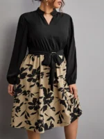 SHEIN GRANDE TAILLE (44/46/48/50/52/54) - Robe ceinturée – Imprimé floral, coupe trapèze, manches bouffantes E86 https://sheinstyle.store original Algerie DZ