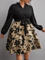 SHEIN GRANDE TAILLE (44/46/48/50/52/54) - Robe ceinturée – Imprimé floral, coupe trapèze, manches bouffantes E86 https://sheinstyle.store original Algerie DZ