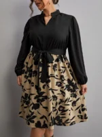 SHEIN GRANDE TAILLE (44/46/48/50/52/54) - Robe ceinturée – Imprimé floral, coupe trapèze, manches bouffantes E86 https://sheinstyle.store original Algerie DZ