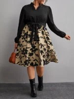 SHEIN GRANDE TAILLE (44/46/48/50/52/54) - Robe ceinturée – Imprimé floral, coupe trapèze, manches bouffantes E86 https://sheinstyle.store original Algerie DZ