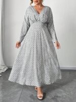 SHEIN GRANDE TAILLE (48/50/52/54) -Robe longue Imprimé géométrique, manches chauve-souris, taille haute E151 https://sheinstyle.store original Algerie DZ