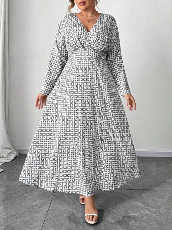 SHEIN GRANDE TAILLE (48/50/52/54) -Robe longue Imprimé géométrique, manches chauve-souris, taille haute E151 https://sheinstyle.store original Algerie DZ