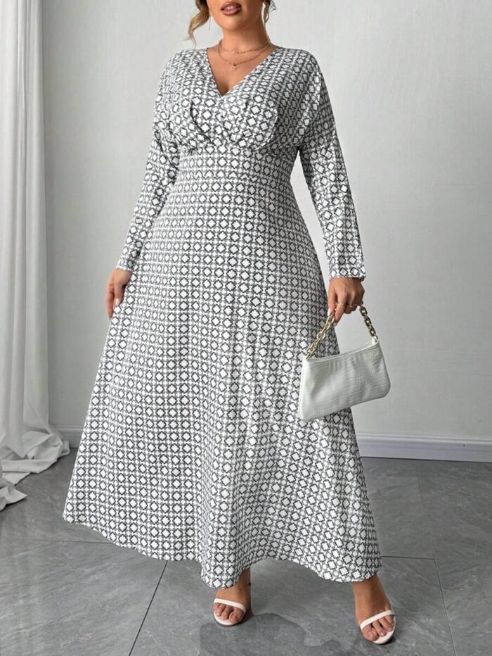 SHEIN GRANDE TAILLE (48/50/52/54) -Robe longue Imprimé géométrique, manches chauve-souris, taille haute E151 https://sheinstyle.store original Algerie DZ