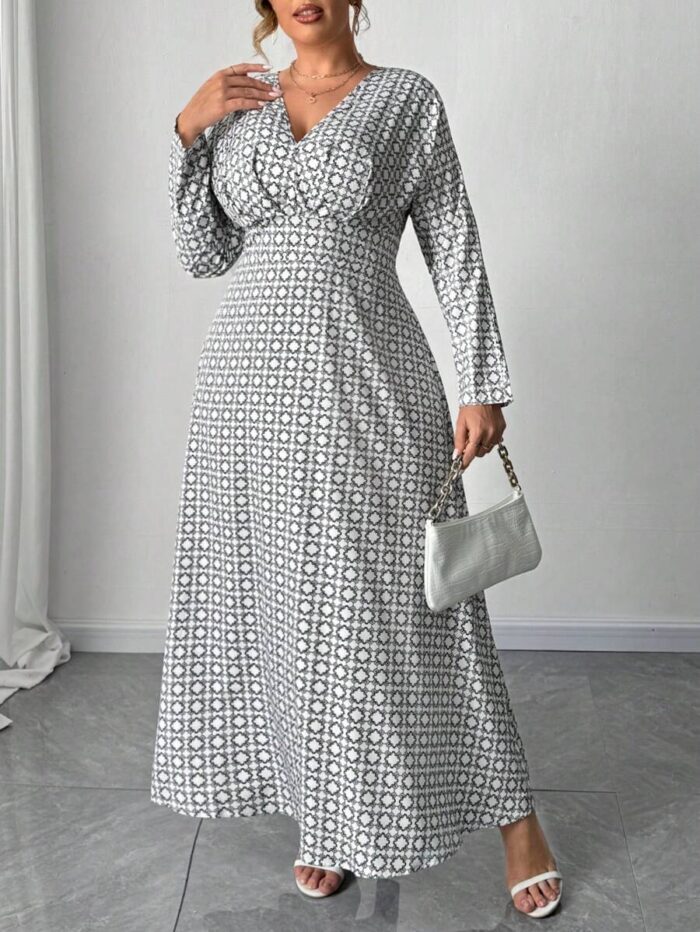 SHEIN GRANDE TAILLE (48/50/52/54) -Robe longue Imprimé géométrique, manches chauve-souris, taille haute E151 https://sheinstyle.store original Algerie DZ