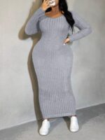 SHEIN GRANDE TAILLE (46/48/50/52) Robe moulante en maille côtelée – Manches longues, grande taille E132 https://sheinstyle.store original Algerie DZ