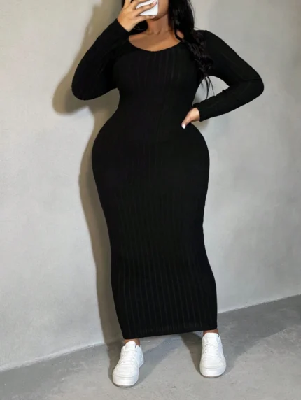 SHEIN GRANDE TAILLE (44/46/48/50/52) Robe moulante en maille côtelée Shein – Manches longues, grande taille E131 https://sheinstyle.store original Algerie DZ