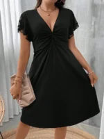 SHEIN GRANDE TAILLE (44/46/50/52/54) -Robe  Cache-cœur, manches papillon, taille haute, grande taille E32 https://sheinstyle.store original Algerie DZ