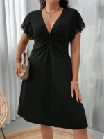 SHEIN GRANDE TAILLE (44/46/50/52/54) -Robe  Cache-cœur, manches papillon, taille haute, grande taille E32 https://sheinstyle.store original Algerie DZ