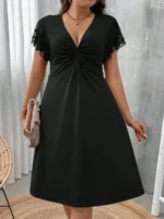 SHEIN GRANDE TAILLE (44/46/50/52/54) -Robe  Cache-cœur, manches papillon, taille haute, grande taille E32 https://sheinstyle.store original Algerie DZ