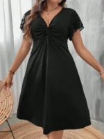 SHEIN GRANDE TAILLE (44/46/50/52/54) -Robe  Cache-cœur, manches papillon, taille haute, grande taille E32 https://sheinstyle.store original Algerie DZ