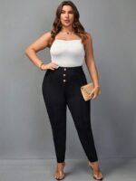 SHEIN GRANDE TAILLE (44/46/48/50/52/54)  – Pantalon skinny grande taille, taille haute, boutons avant H24 https://sheinstyle.store original Algerie DZ