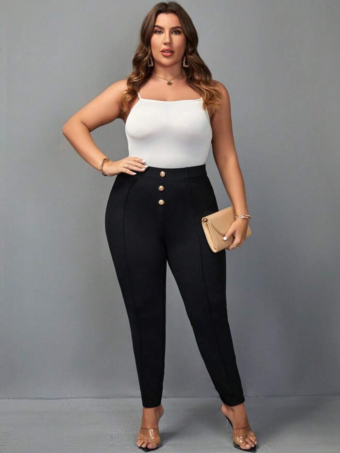 SHEIN GRANDE TAILLE (44/46/48/50/52/54)  – Pantalon skinny grande taille, taille haute, boutons avant H24 https://sheinstyle.store original Algerie DZ