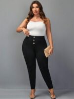 SHEIN GRANDE TAILLE (44/46/48/50/52/54)  – Pantalon skinny grande taille, taille haute, boutons avant H24 https://sheinstyle.store original Algerie DZ
