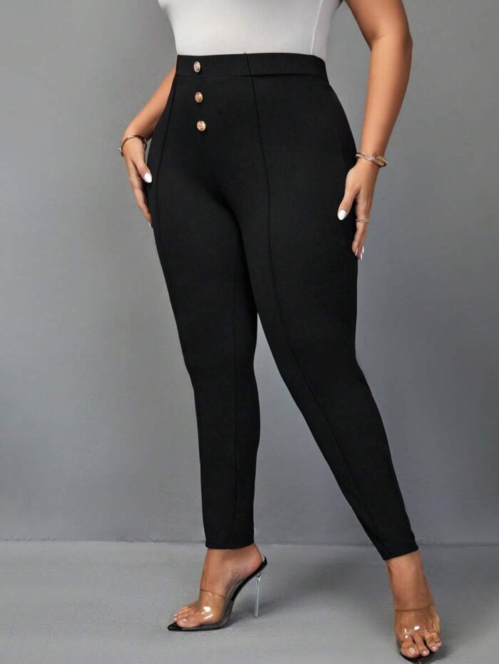 SHEIN GRANDE TAILLE (44/46/48/50/52/54)  – Pantalon skinny grande taille, taille haute, boutons avant H24 https://sheinstyle.store original Algerie DZ