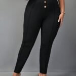 SHEIN GRANDE TAILLE (44/46/48/50/52/54)  – Pantalon skinny grande taille, taille haute, boutons avant H24 https://sheinstyle.store original Algerie DZ