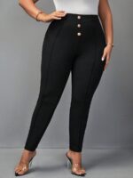 SHEIN GRANDE TAILLE (44/46/48/50/52/54)  – Pantalon skinny grande taille, taille haute, boutons avant H24 https://sheinstyle.store original Algerie DZ