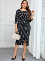 SHEIN GRANDE TAILLE (44/46/48/50/52/54)  – Robe à pois fendue, taille haute, grande taille V59 https://sheinstyle.store original Algerie DZ